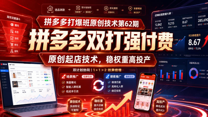 拼多多打爆班原创技术第62期，拼多多双打强付费，原创起店技术，稳权重高投产-九节课
