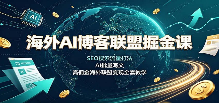 海外AI博客联盟掘金课：SEO搜索流量打法，AI批量写文，高佣金海外联盟变现全套教学-九节课