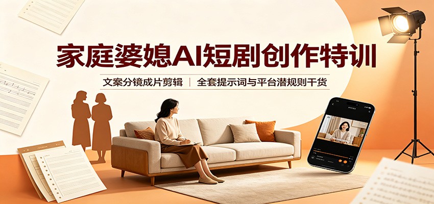 家庭婆媳AI短剧创作特训：文案分镜成片剪辑，全套提示词与平台潜规则干货-九节课