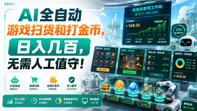 AI全自动游戏扫货和打金币，日入几百，无需人工值守！【揭秘】-九节课