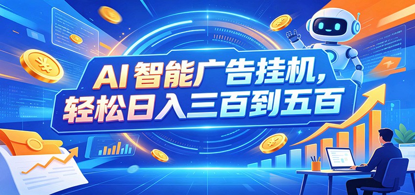 AI智能广告挂机，24小时自动跑，日入300-500，新手零门槛-九节课