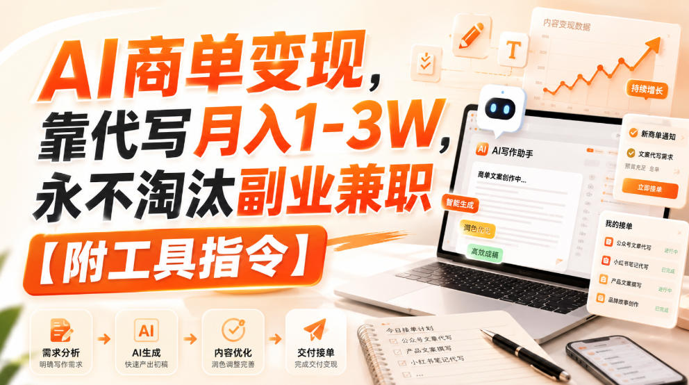 AI商单变现，靠代写月入1-3W，永不淘汰副业兼职【附工具指令】【揭秘】-九节课