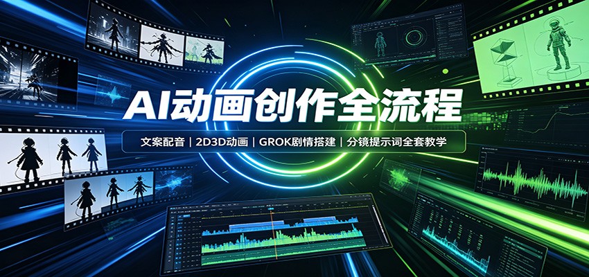 AI动画创作全流程：文案配音，2D3D动画，GROK剧情搭建，分镜提示词全套教学-九节课