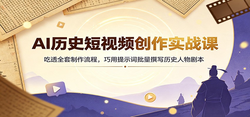 AI历史短视频创作实战课：吃透全套制作流程，巧用提示词批量撰写历史人物剧本-九节课