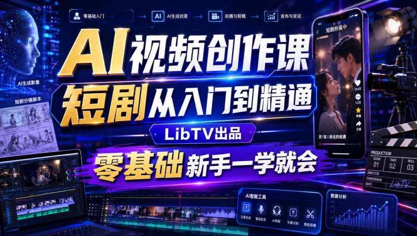AI视频创作课，短剧从入门到精通，LibTV出品，零基础新手一学就会-九节课