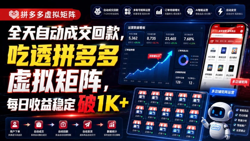 全天自动成交回款，吃透拼多多虚拟矩阵，每日收益稳定破1K+【揭秘】-九节课