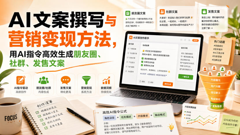 AI文案撰写与营销变现方法，用AI指令高效生成朋友圈、社群、发售文案-九节课