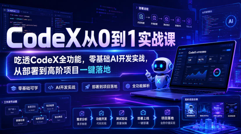 CodeX从0到1实战课，吃透CodeX全功能，零基础AI开发实战，从部署到高阶项目一键落地-九节课
