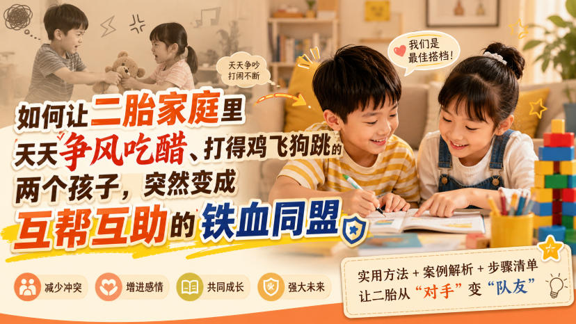 付费文章：如何让二胎家庭里天天争风吃醋、打得鸡飞狗跳的两个孩子，突然变成互帮互助的铁血同盟？-九节课