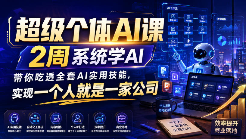 超级个体AI课，2周系统学AI，带你吃透全套AI实用技能，实现一个人就是一家公司-九节课