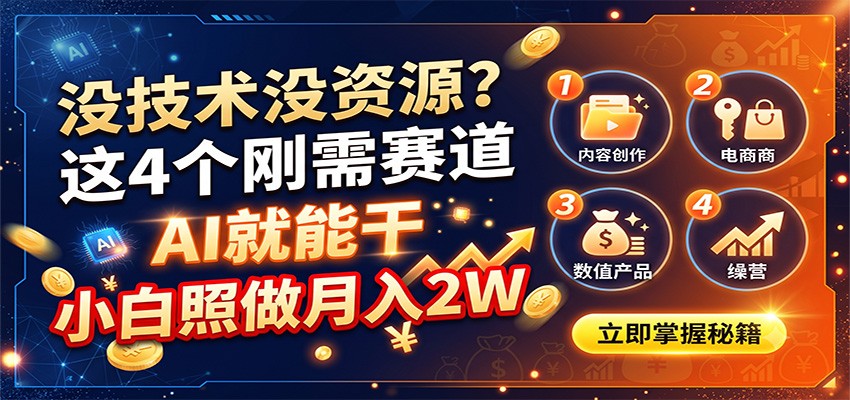 没技术没资源？这4个刚需赛道，AI就能干，小白照做月入2W-九节课