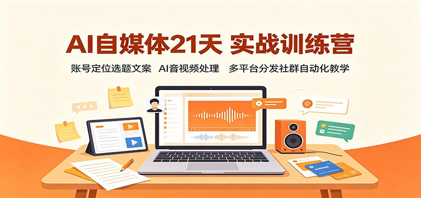 AI自媒体21天实战训练营:账号定位选题文案,AI音视频处理,多平台分发社群自动化教学-九节课