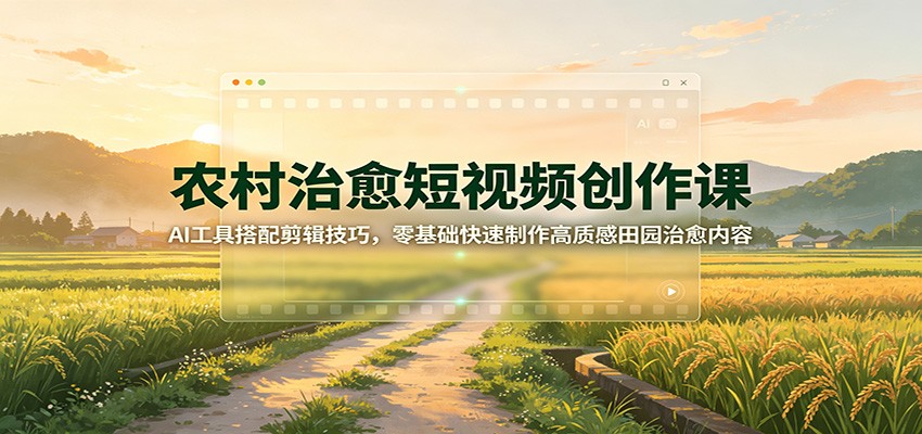 农村治愈短视频创作课：AI工具搭配剪辑技巧，零基础快速制作高质感田园治愈内容-九节课