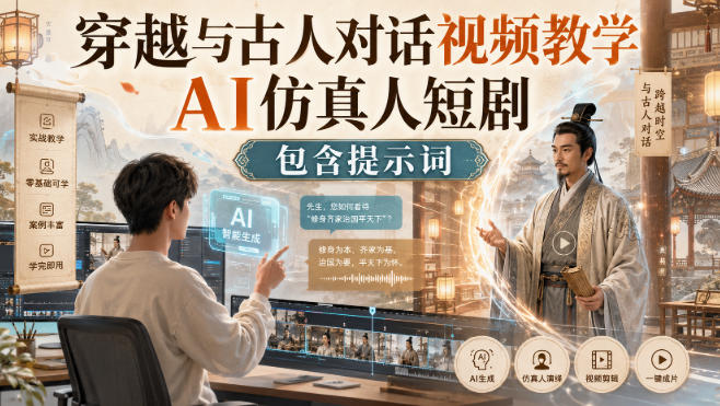 穿越与古人对话视频教学，AI仿真人短剧，包含提示词-九节课