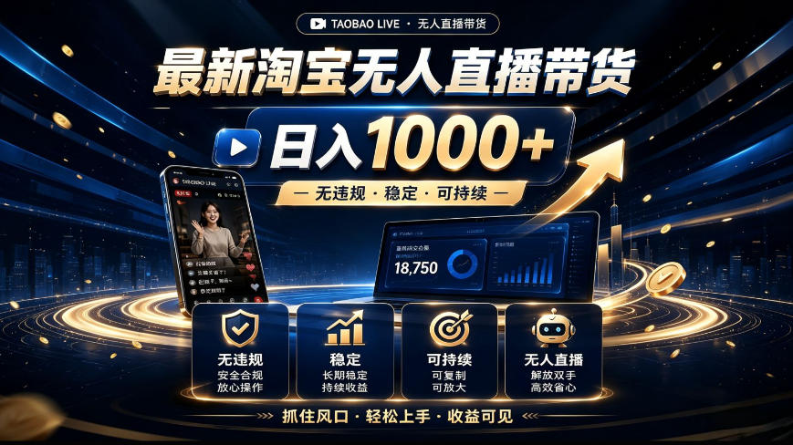 2026最新淘宝无人直播带货，日入1k+，无违规·稳定·可持续，抓住风口，轻松上手，收益可见【揭秘】-九节课