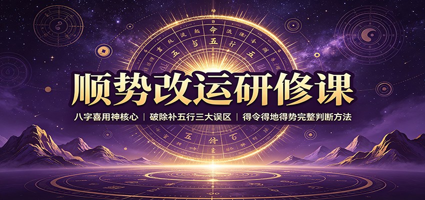 顺势改运研修课：八字喜用神核心，破除补五行三大误区，得令得地得势完整判断方法-九节课