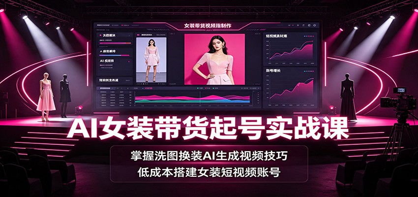 AI女装带货起号实战课：掌握洗图换装AI生成视频技巧，低成本搭建女装短视频账号-九节课