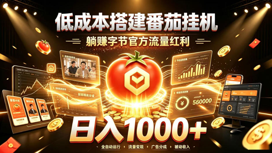 低成本搭建番茄挂G，躺賺字节官方流量红利，日入1k+，全程傻瓜式落地【揭秘】-九节课