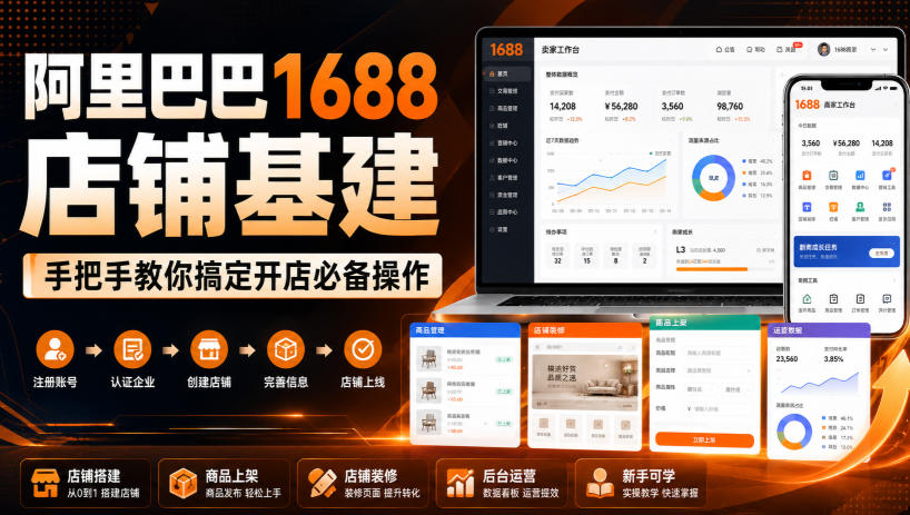 阿里巴巴1688店铺基建，手把手教你搞定开店必备操作（更新8月）-九节课