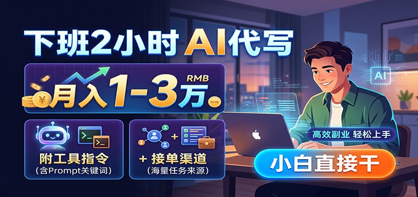 下班2小时AI代写，月入1-3万，附工具指令+接单渠道，小白直接干-九节课