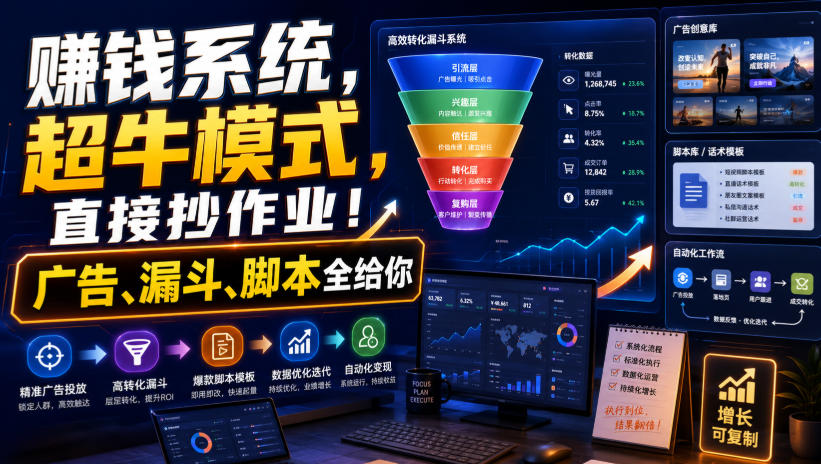 賺钱系统，超牛模式，直接抄作业！广告、漏斗、脚本全给你【原创双语字幕】-九节课