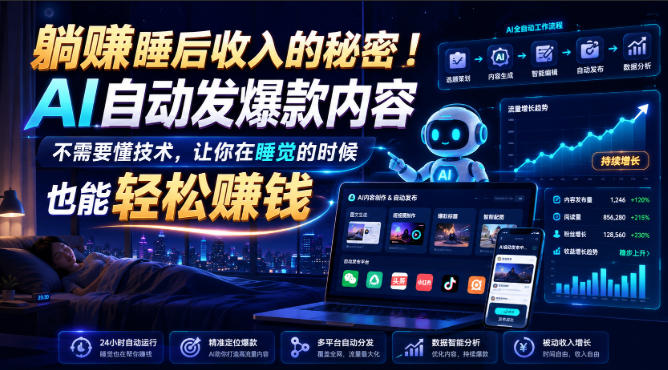 躺賺睡后收入的秘密！AI自动发爆款内容，不需要懂技术，让你在睡觉的时候也能轻松賺钱【原创双语字幕】-九节课
