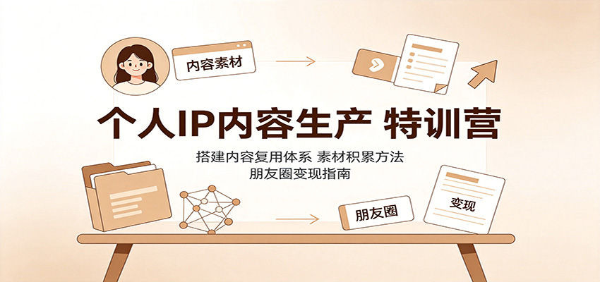 个人IP内容生产特训营：搭建内容复用体系，素材积累方法，朋友圈变现指南-九节课