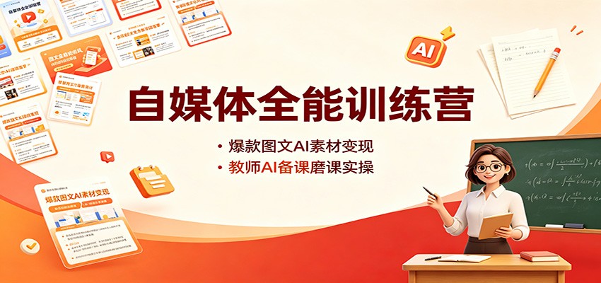 自媒体全能训练营：爆款图文AI素材变现，教师AI备课磨课实操-九节课
