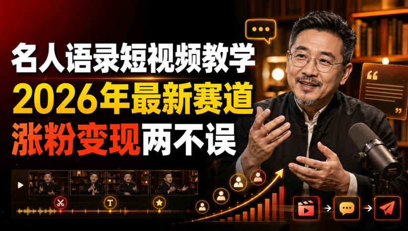 名人语录短视频教学，2026年最新赛道，涨粉变现两不误-九节课