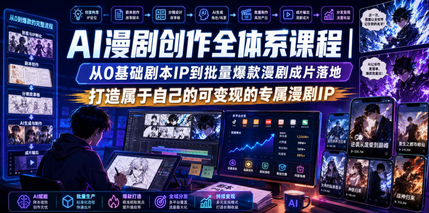 AI漫剧创作全体系课程｜从0基础剧本IP到批量爆款漫剧成片落地，打造属于自己的可变现的专属漫剧IP-九节课