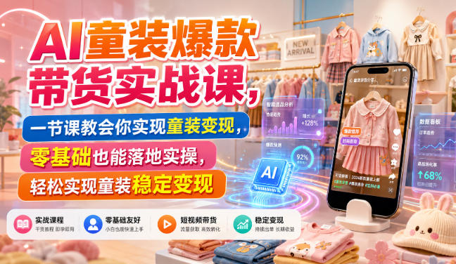 AI童装爆款带货实战课，一节课教会你实现童装变现，零基础也能落地实操-九节课