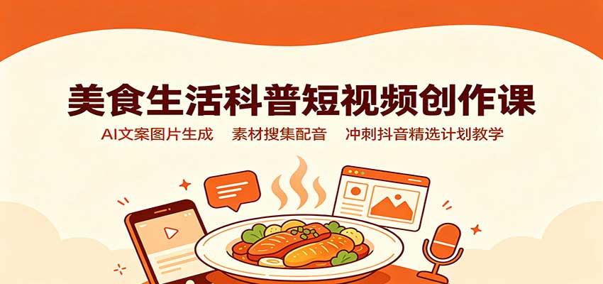 美食生活科普短视频创作课：AI文案图片生成，素材搜集配音，冲刺抖音精选计划教学-九节课