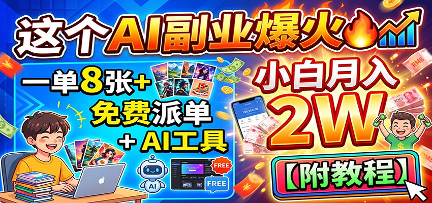 这个AI副业爆火！一单8张+，免费派单+AI工具，小白月入2W【附教程】-九节课