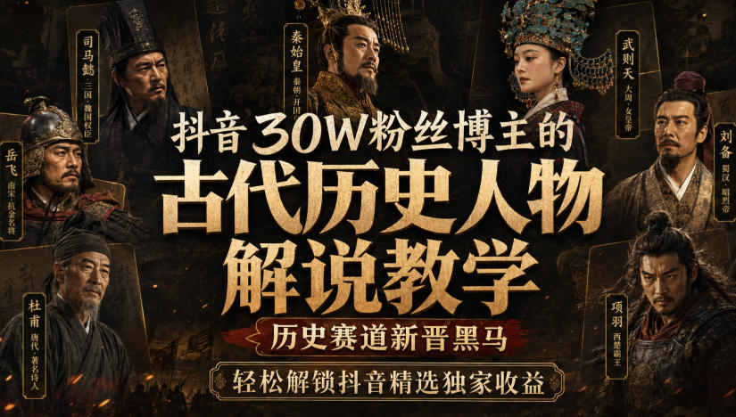 抖音30W粉丝博主的古代历史人物解说教学,历史赛道新晋黑马,轻松解锁抖音精选独家收益-九节课