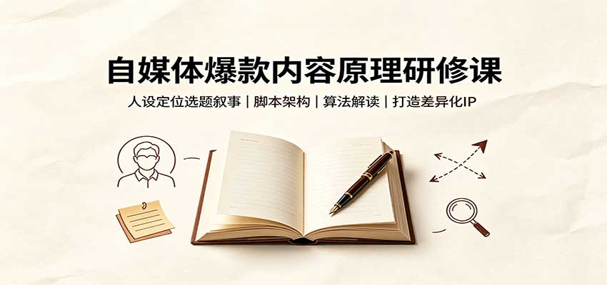 自媒体爆款内容原理研修课：人设定位选题叙事，脚本架构，算法解读打造差异化IP-九节课
