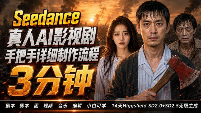3分钟真人AI影视剧怎么做？SD 2.0手把手完整制作流程｜Higgsfield 14天SD 2.0/2.5无限生成-九节课