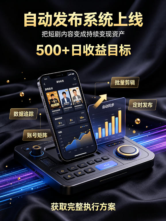 还在找靠谱线上副业？快手短剧项目，全程自动发布内容，不用熬夜做视频，轻松日入500+【揭秘】-九节课