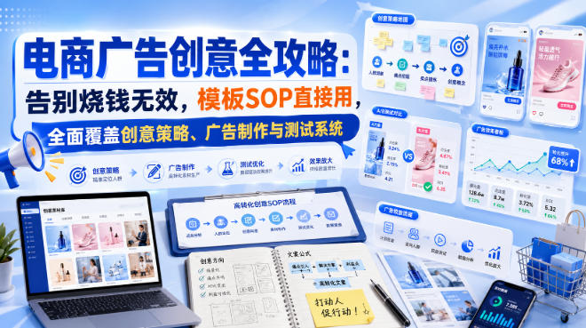 电商广告创意全攻略：告别烧钱无效，模板SOP直接用，全面覆盖创意策略、广告制作与测试系统【原创双语字幕】-九节课