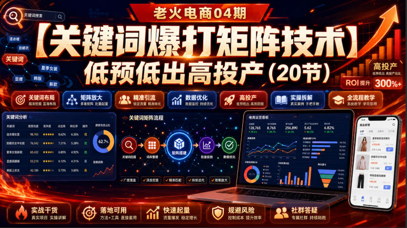 老火电商04期：【关键词爆打矩阵技术】低预低出高投产（20节）-九节课