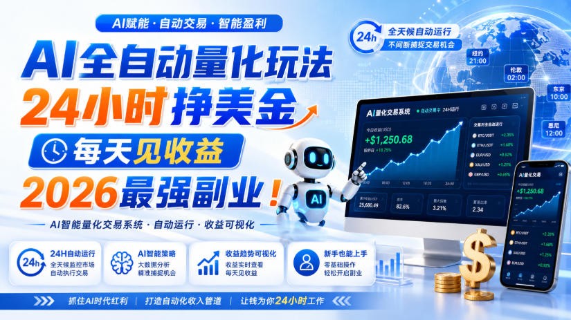 AI量化全自动操作挣美金，矩阵可日入1000+，适合普通人的副业！-九节课