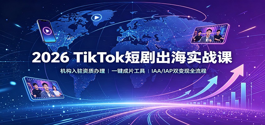 2026 TikTok短剧出海实战课：机构入驻资质办理，一键成片工具，IAA/IAP双变现全流程-九节课