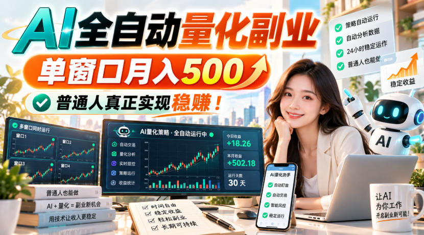 （20735期）AI全自动量化副业，单窗口月入500，普通人真正实现稳赚！-九节课