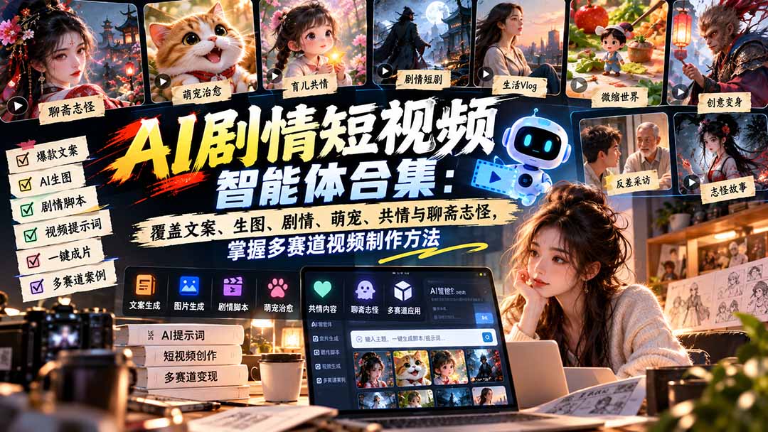 （20644期）【无水印】AI剧情短视频智能体合集：覆盖文案、生图、剧情、萌宠、共情与聊斋志怪，掌握多赛道视频制作方法-九节课