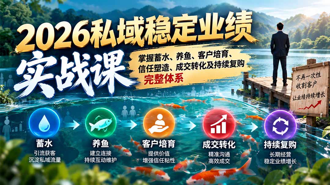 （20710期）2026私域稳定业绩实战课：掌握蓄水、养鱼、客户培育、信任塑造、成交转化及持续复购完整体系-九节课