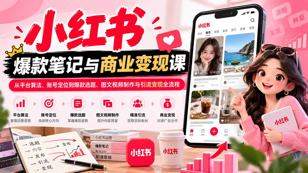 （20709期）2026小红书爆款笔记与商业变现课：从平台算法、账号定位到爆款选题、图文视频制作与引流变现全流程-九节课