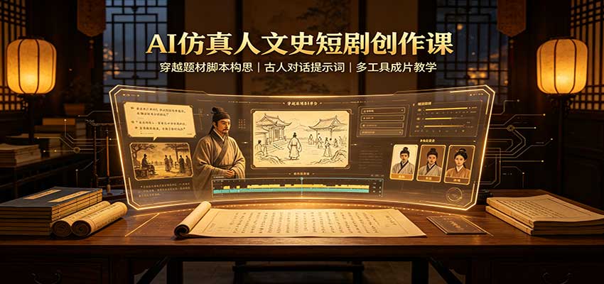 AI仿真人文史短剧创作课：穿越题材脚本构思，古人对话提示词，多工具成片教学-九节课