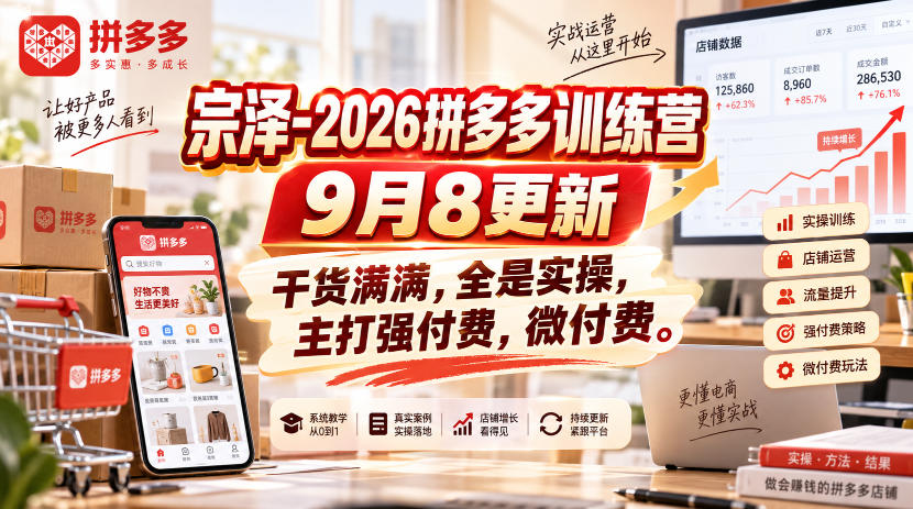宗泽-2026拼多多训练营9月8更新，干货满满，全是实操，主打强付费，微付费-九节课