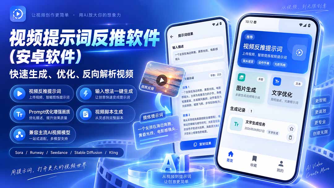 （20301期）视频提示词反推软件（安卓软件），快速生成、优化、反向解析视频-九节课