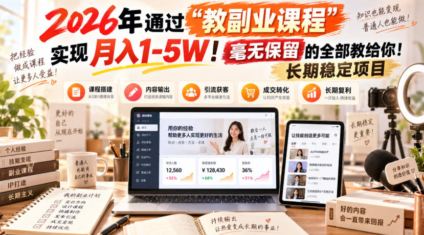 （20590期）“教副业课程”月入1-5W！长期稳定项目，毫无保留的全部教给你！-九节课