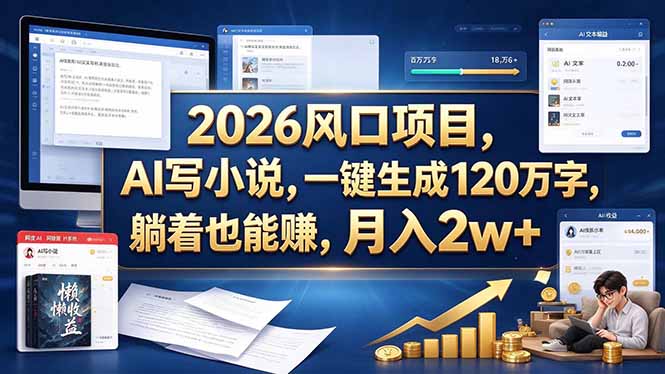 （20653期）2026 风口项目，AI 写小说，一键生成 120 万字，躺着也能赚，月入 2w +-九节课